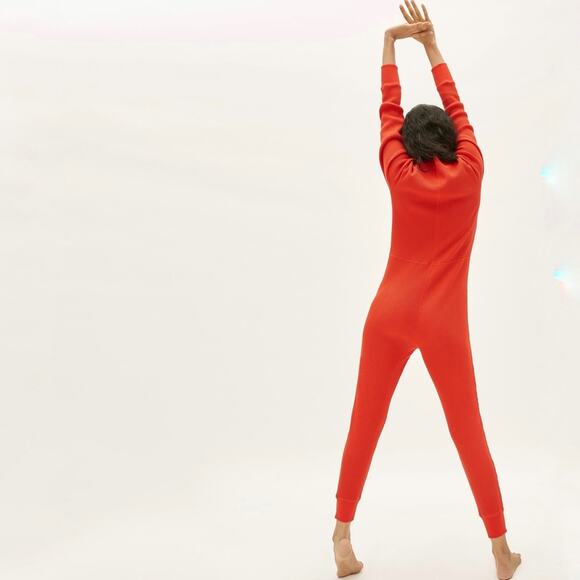 Everlane waffle knit henley onesie button up jumpsuit in currant size XXS - Picture 14 of 16